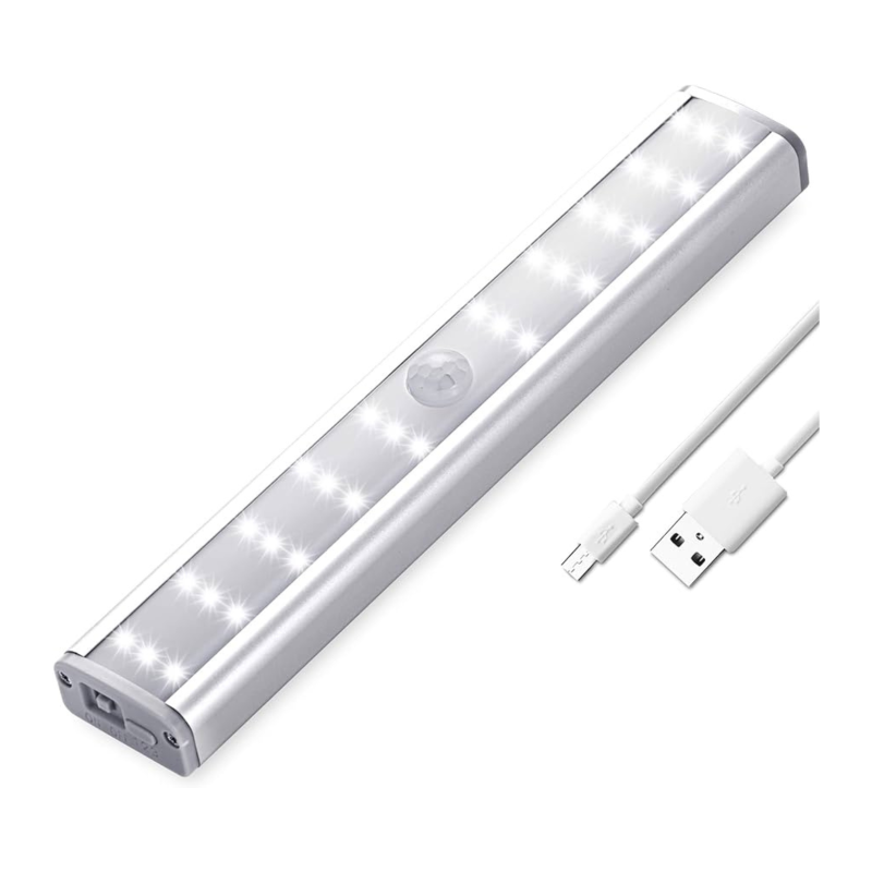 Motion sensor closet light bar inside a wardrobe