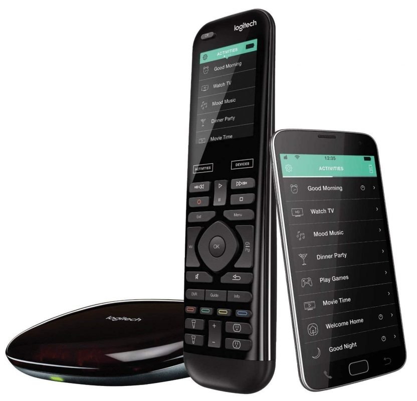 Logitech Harmony Elite touchscreen remote and charging cradle