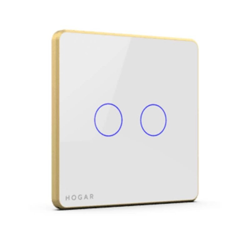 Hogar Touch Switch 2 Gang white glass Z-Wave panel with metal bezel