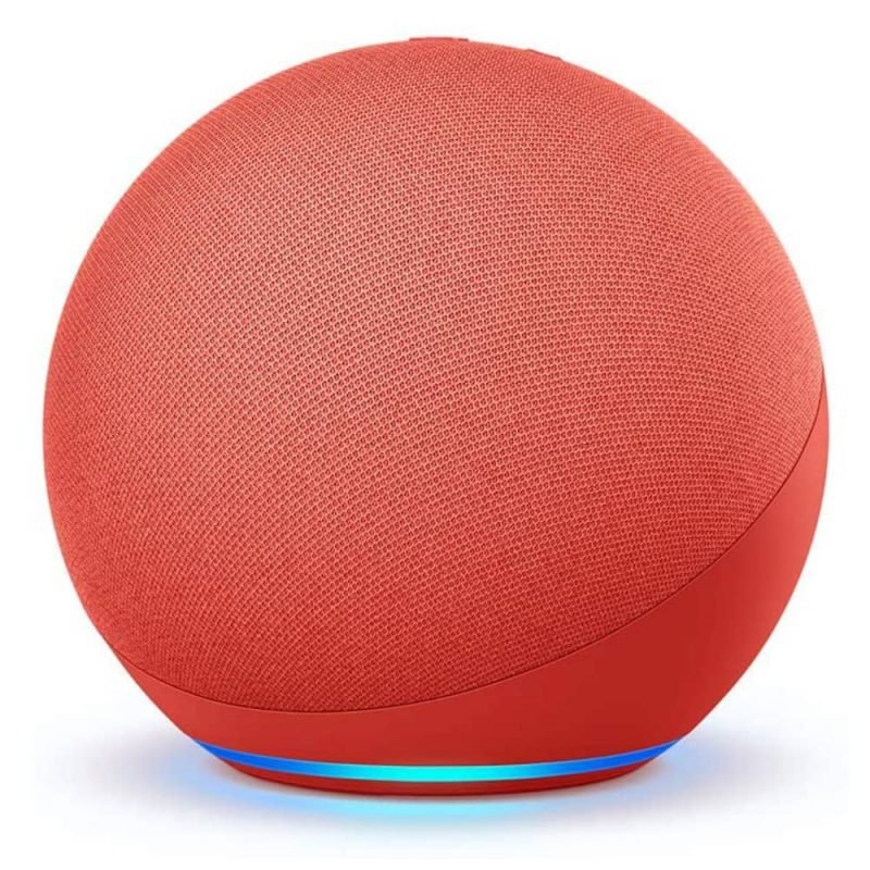 Echo 4th Gen Red spherical smart speaker with Alexa