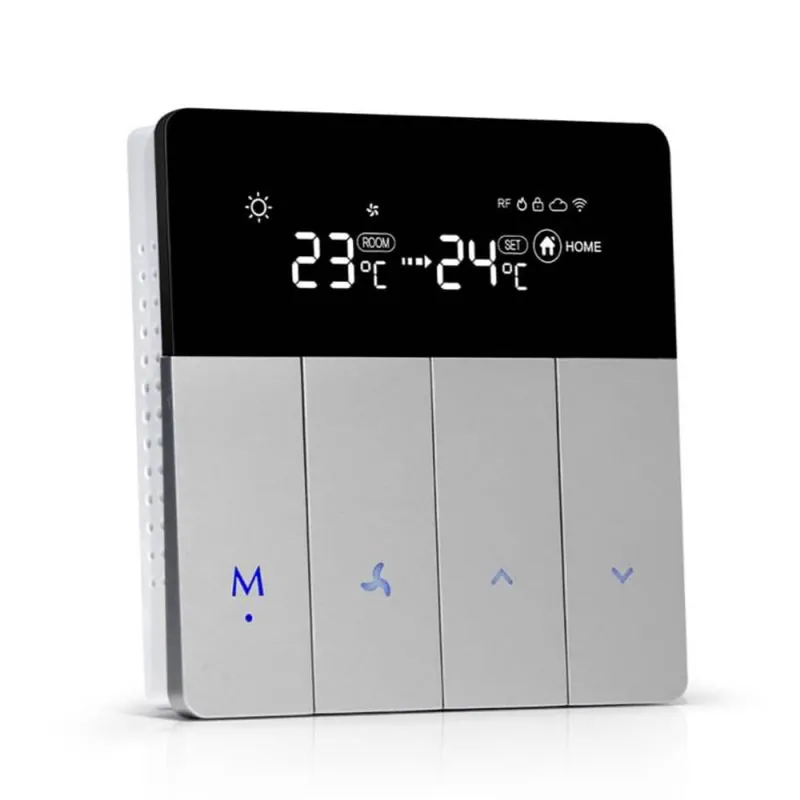 Fan coil thermostat with black LCD and touch buttons