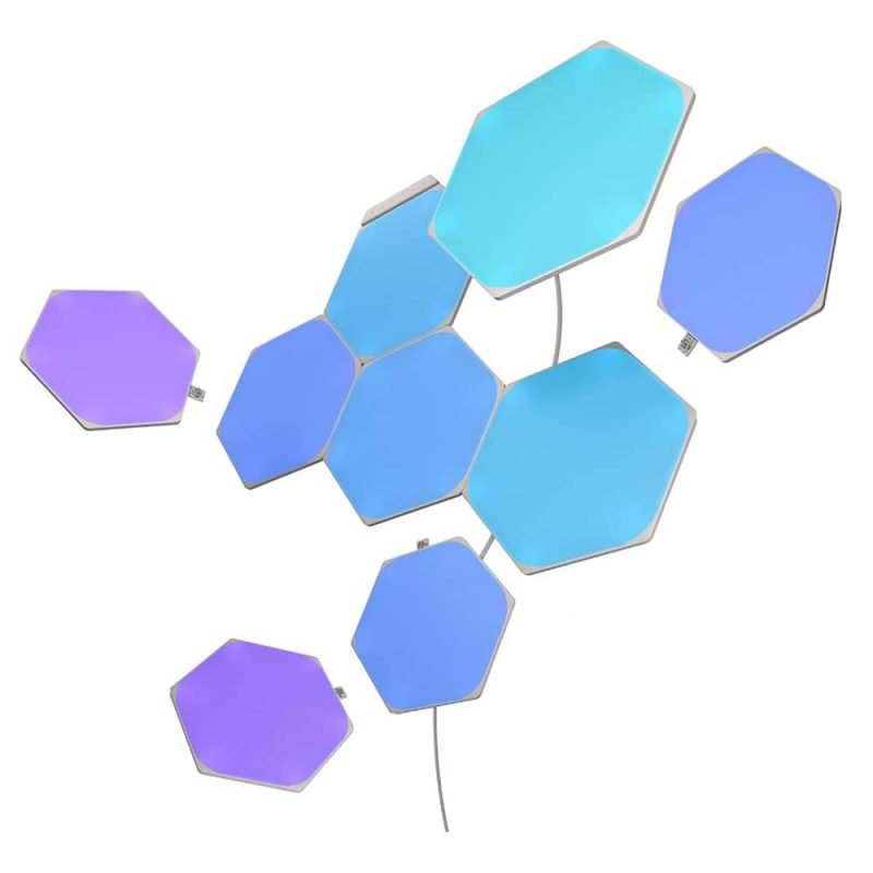 Nanoleaf hexagon starter kit nine light panels on a wall