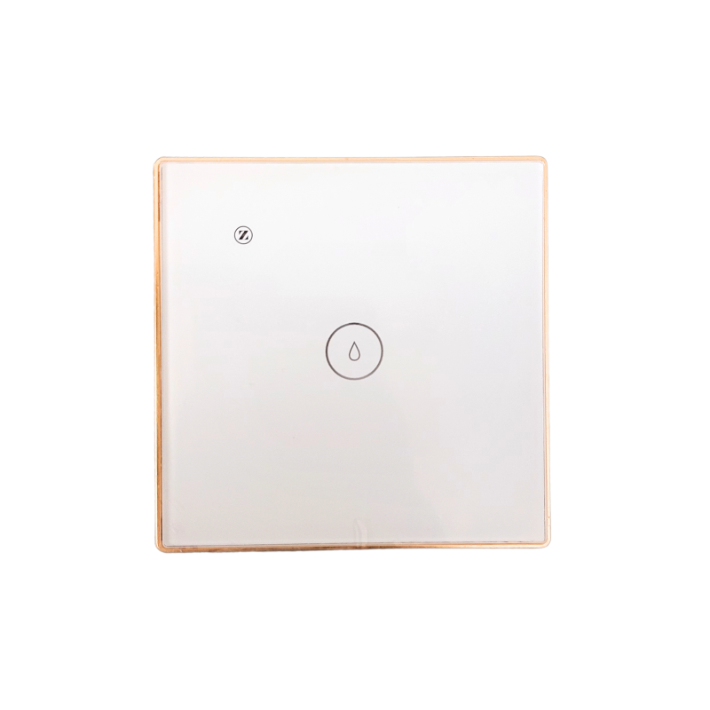 Zigbee geyser switch in white glass with champagne bezel