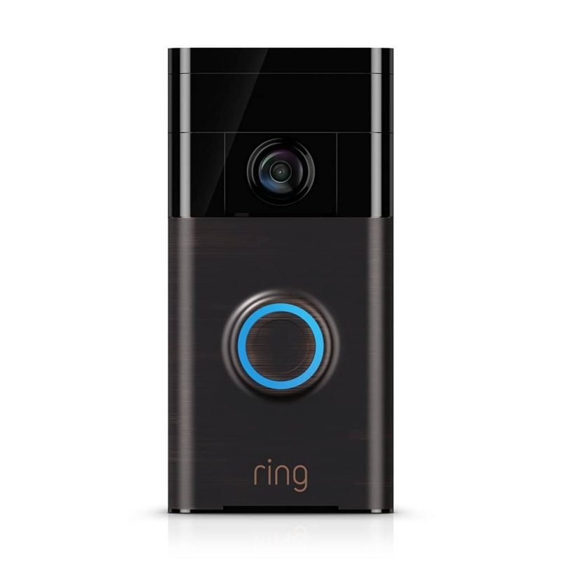 Ring Video Doorbell Venetian Bronze on a dark door frame