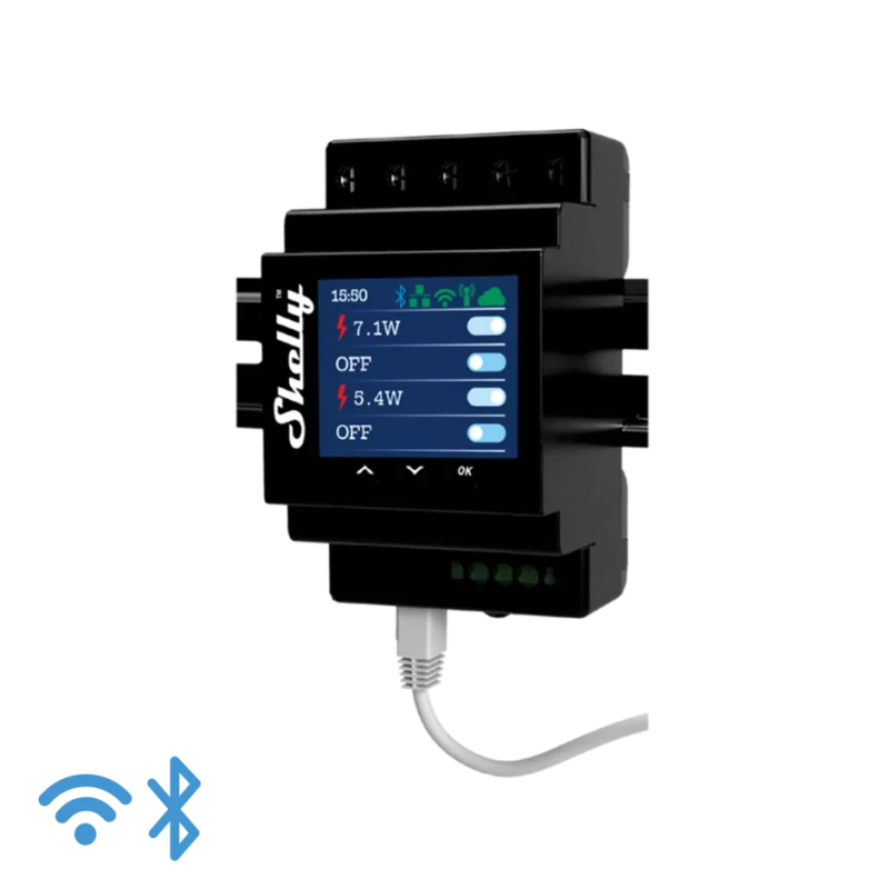 Shelly Pro 4PM four channel DIN rail relay with screen