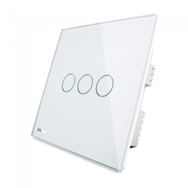 WiFi touch switch 3 gang in white tempered glass