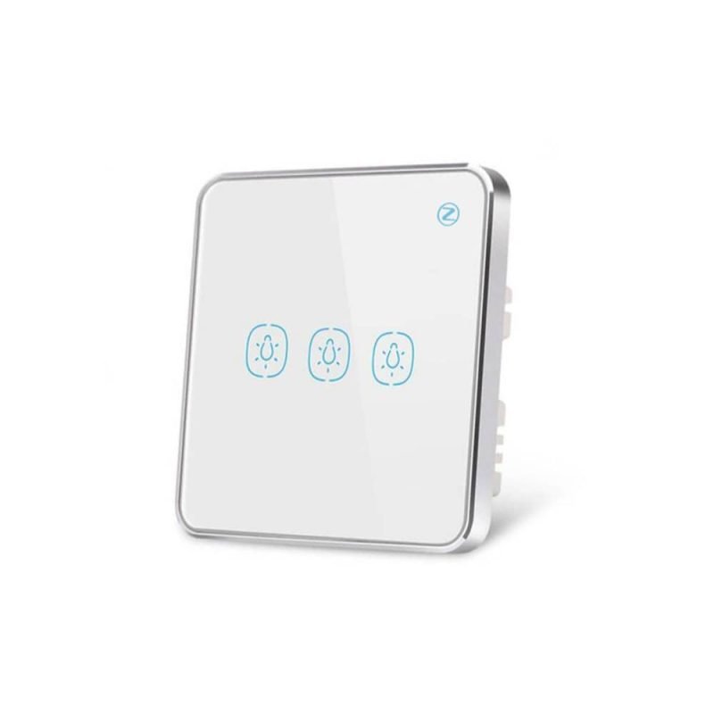 WiFi touch switch with a silver frame around tempered glass