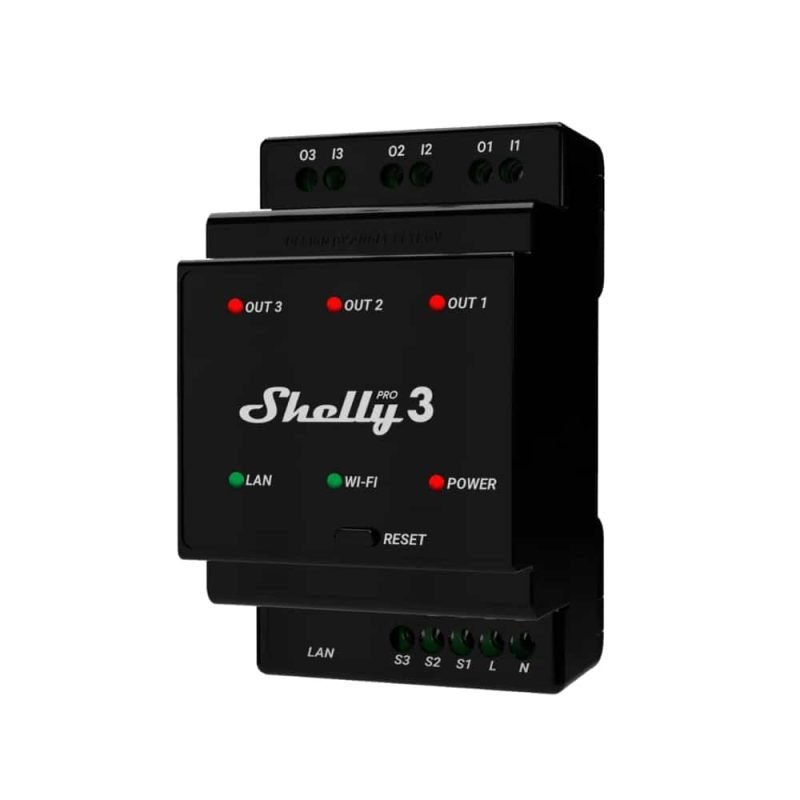 Shelly Pro 3 three channel DIN rail relay