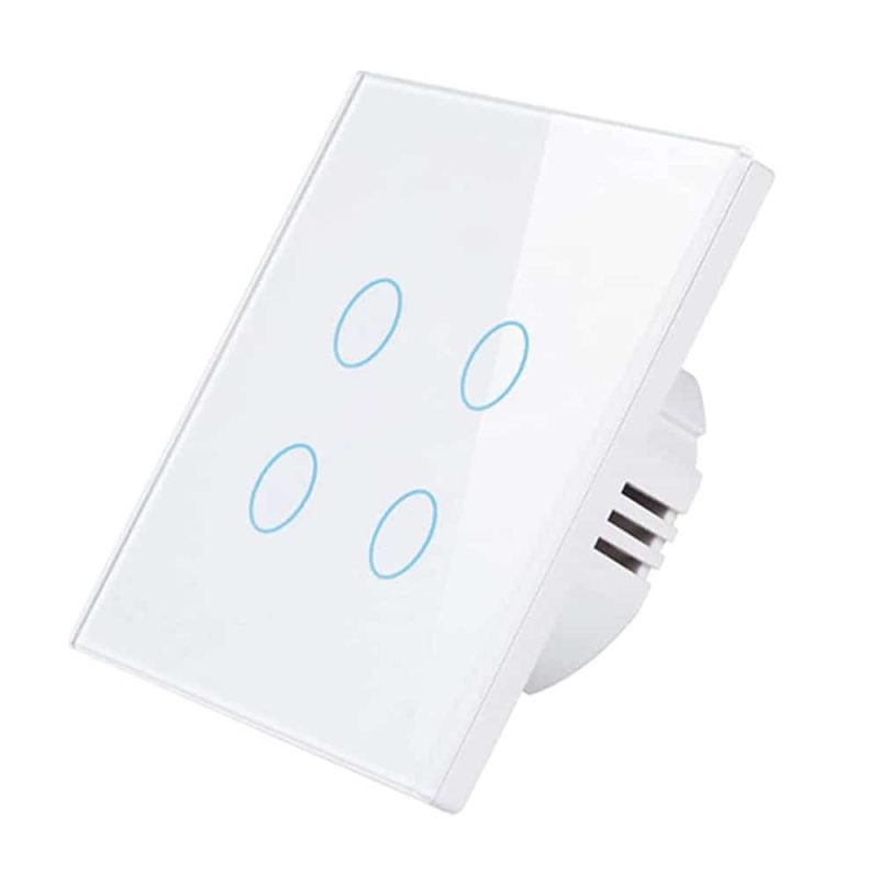 WiFi touch switch 4 gang in white tempered glass