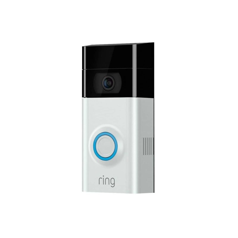 Ring Video Doorbell Satin Nickel on a door frame