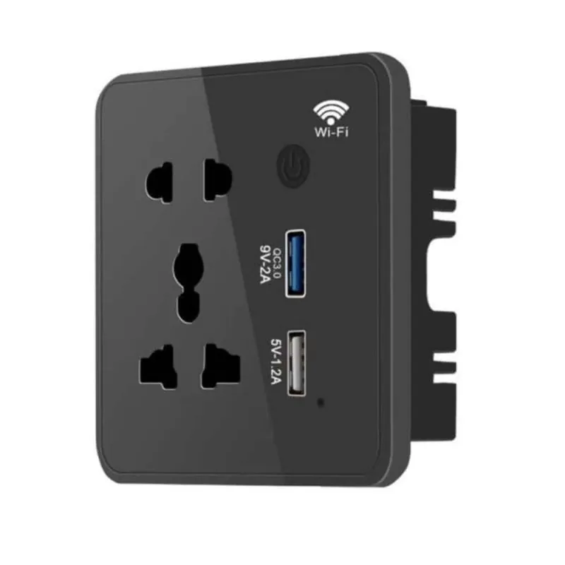 Black smart wall socket with two USB ports