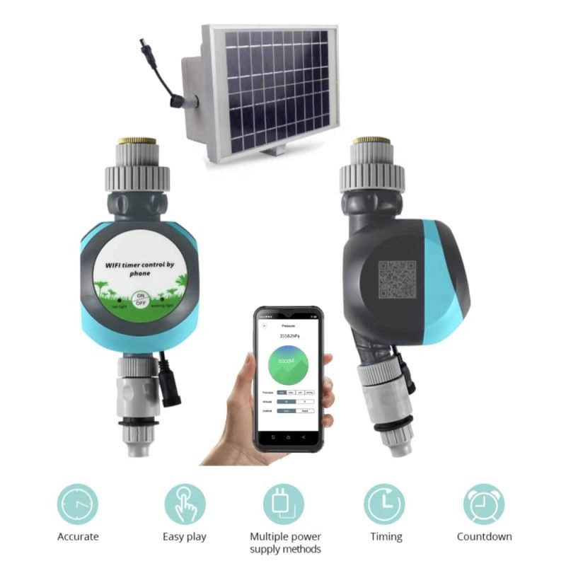 Solar smart water timer with panel on a stake