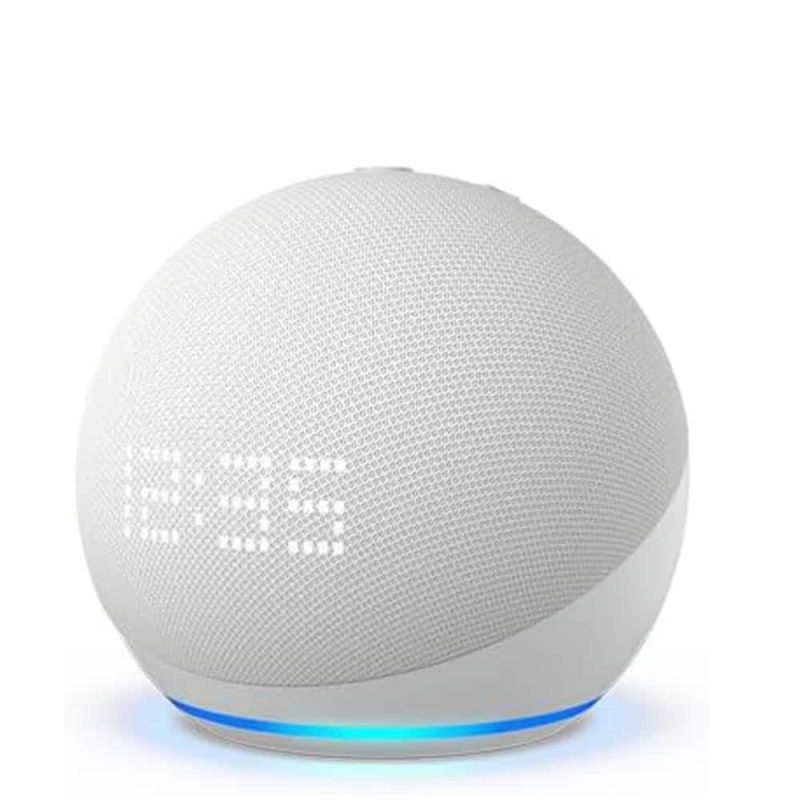 Echo Dot Clock Glacier White smart speaker with LED display