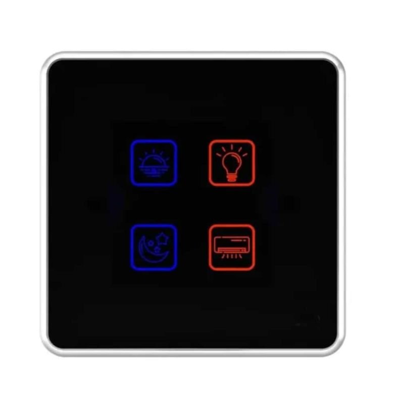JR Touch Neon Switch 4 Gang Z-Wave glass wall panel
