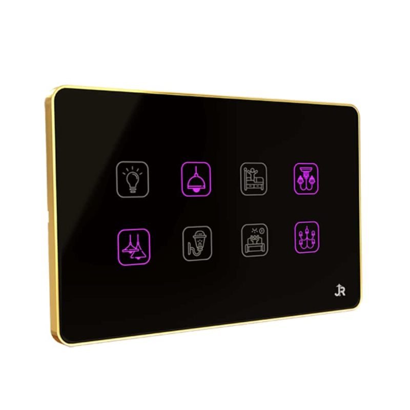 JR Touch Neon Switch 8 Gang wide Z-Wave glass panel