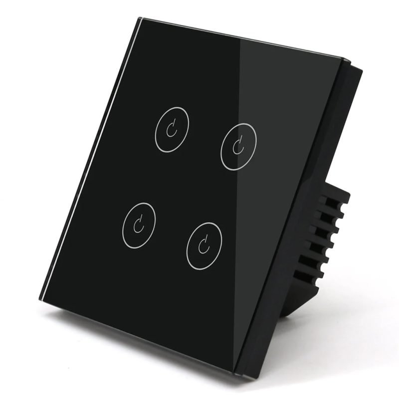 WiFi touch switch 4 gang in black tempered glass