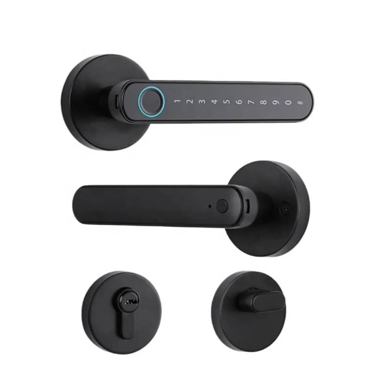Interior smart lock S604L in black on a bedroom door