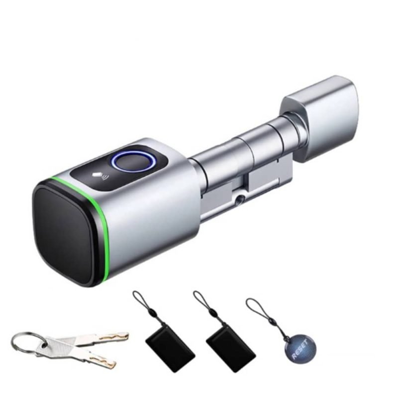 Fingerprint cylinder lock fitted in a euro profile door