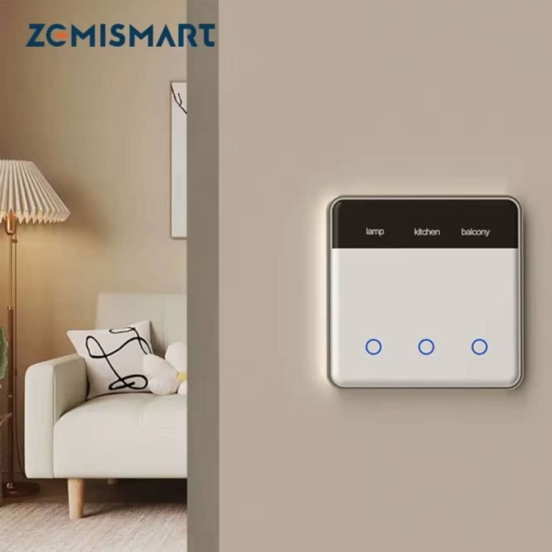 Zigbee touch switch with screen showing named buttons