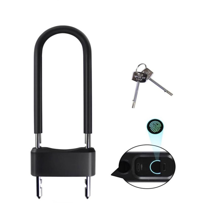 Fingerprint bike lock U shape on a bicycle frame