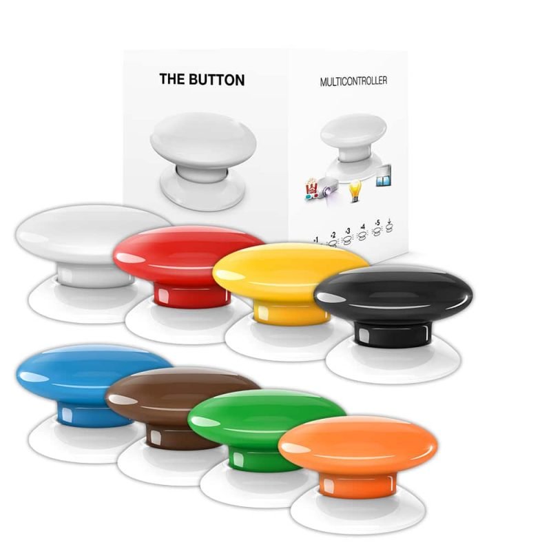 Fibaro The Button Z-Wave scene button on a bedside table